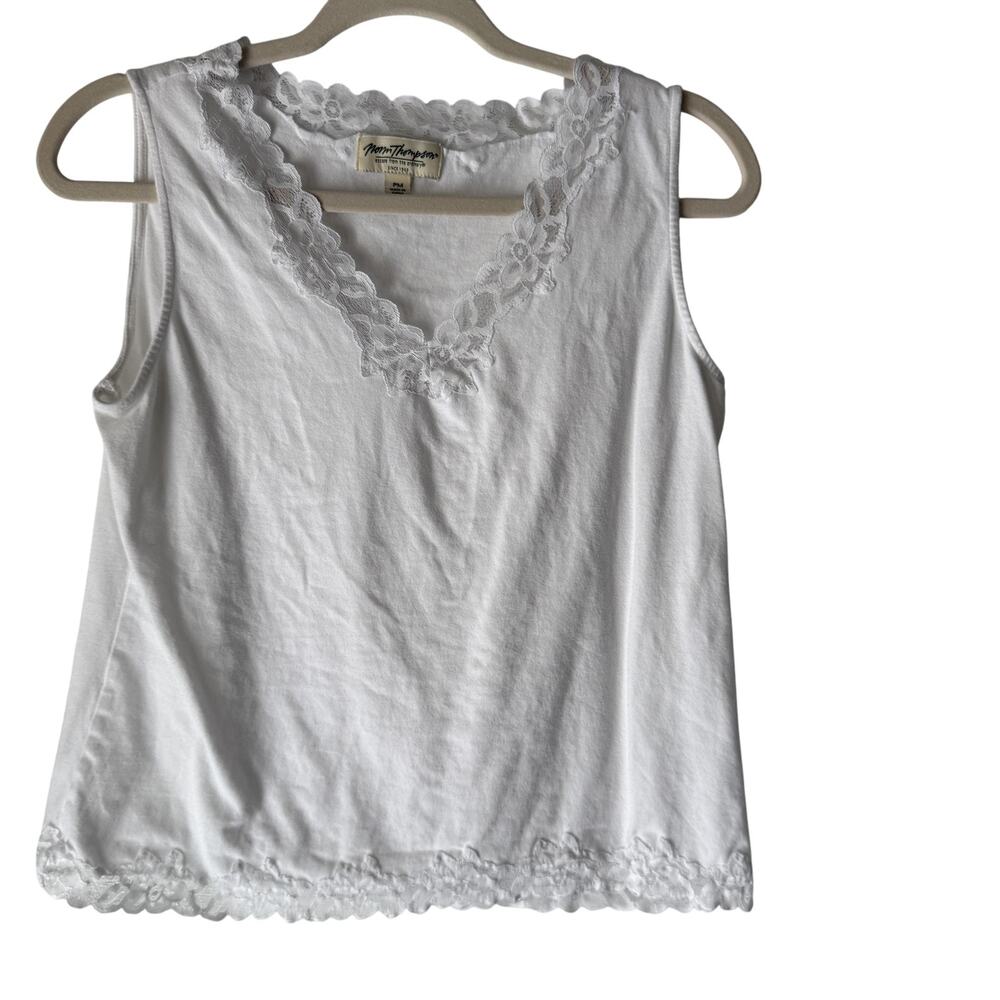 Norm Thompson Tank Top Vintage PM White Lace Trim Sleeveless Shirt Cottage